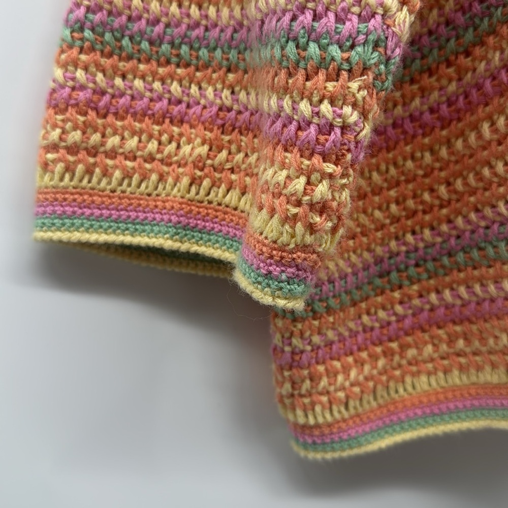 ORVIS Crewneck Ramie/Cotton‎ Open-Knit Sweater Pastel Multi-Color Stripes Sz XL - Picture 3 of 8